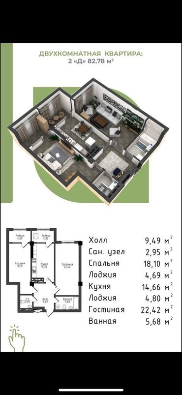 Продажа квартир: 2 комнаты, 82 м², Элитка, 14 этаж, ПСО (под самоотделку)