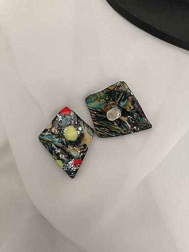 Minđuše: Ručno rađene mindjuse od gline sa unikatnim apstraktnim dezenom i — 14