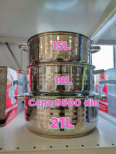 Set inox šerpi velikog kapaciteta – 15 L, 18 L i 21 L - Materijal na lalafo.rs Set inox šerpi velikog kapaciteta – 15 L, 18 L i 21 L - Materijal