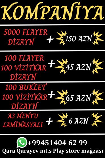 Reklam, çap: Flayer buklet vizitkart menyu reklam işləri Poliqrafiya çap