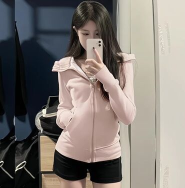 женский кошелек на молнии: Женская худи на молнии с капюшоном - Цвет: нежно-розовый - Крой