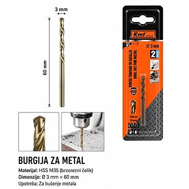 KMT M35 burgija za metal sa zlatnim premazom – 3 mm (2 kom) - na lalafo.rs KMT M35 burgija za metal sa zlatnim premazom – 3 mm (2 kom) -