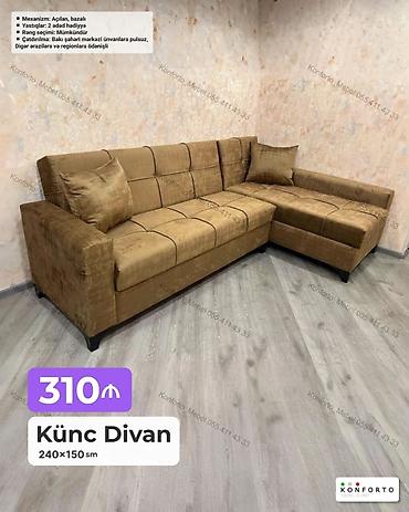 Künc divan – 240×150 sm - Mexanizm: açılan, bazalı (yataq funksiyalı