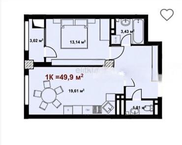 Продажа квартир: 1 комната, 50 м², Кок-Жар мкр 8 этаж, ПСО (под самоотделку) — 4