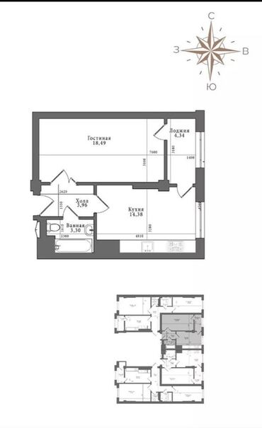 квартиры 1 комната: 1 комната, 45 м²