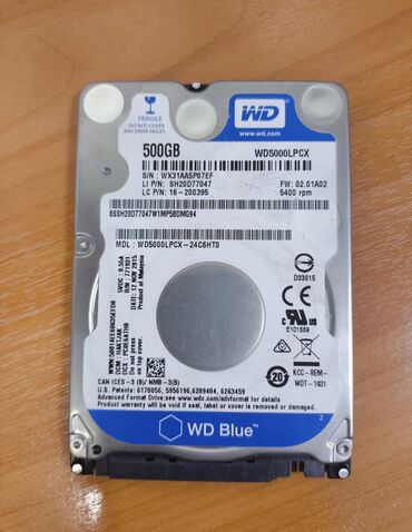 Жесткие диски, переносные винчестеры: Накопитель, Б/у, Western Digital (WD), HDD, 512 ГБ, 2.5", Для ноутбука