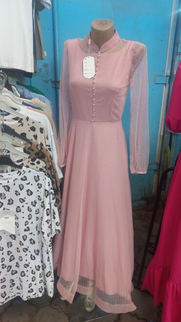 вечернее розовое платье: Вечернее платье, Длинная модель, Габардин, С рукавами, 2XL (EU 44)