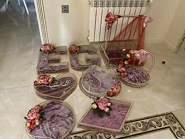 toy nişan xoncaları: Xonça/gəlin xonçaları dəsti - Zərif yasəməni-bənövşəyi məxmər parça — 2