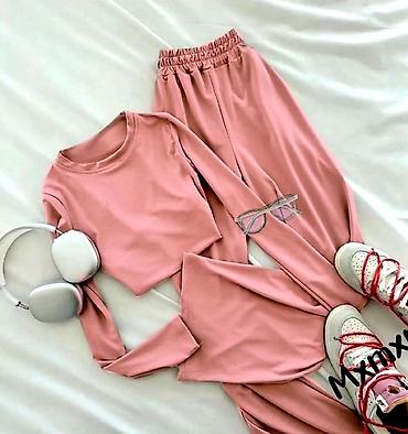 hm žirafa: Lomplet siroke pantalone na lastis i bluza. Pink,svetlo siva,tamno — 1