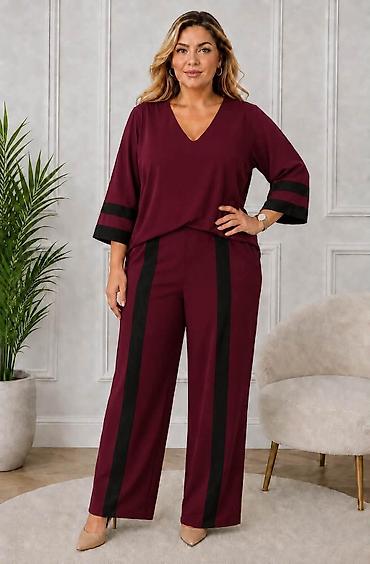 sako mona: Fa, Damski komplet – bluza i pantalone sa kontrastnim prugama - — 1