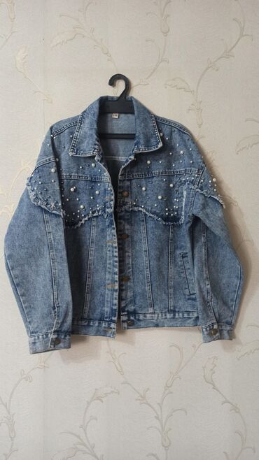 джинсовая женская рубашка: Джинсовая куртка, Свободная модель, Осень-весна, L (EU 40)