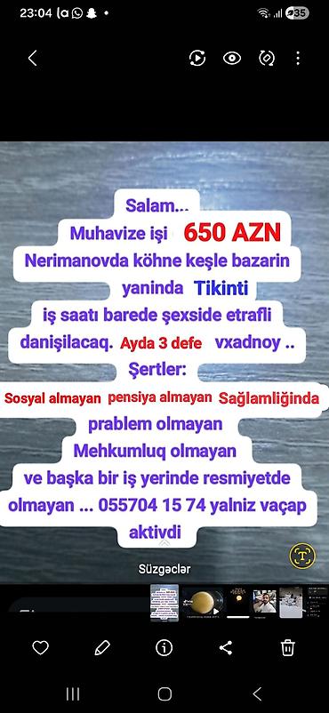 tikinti vakansiya: Mühafizə işi — 650 AZN 055 704 15 74 yalniz vacap aktivdi muracietler — 1