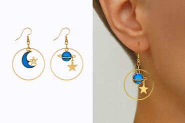 золотой серги: ✨ Серьги “Космос” ✨ Оригинальные асимметричные серьги в золотистой
