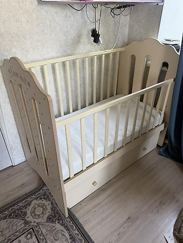 Детская кроватка с матрасом - Классическая кроватка из МДФ/дерева в at lalafo.kg Детская кроватка с матрасом - Классическая кроватка из МДФ/дерева в