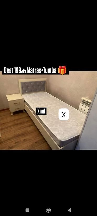 tumbucka: Dəst: tək nəfərlik çarpayı + matras + tumbə - Rəng: açıq krem/boz — 1