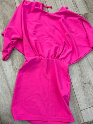 jednobojne haljine: S (EU 36), bоја - Roze, Oversize, Kratkih rukava