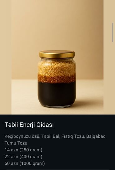 Tərəvəzlər: Təbii Enerji Qidası Keçiboynuzu özü, Təbii Bal, Fıstıq Tozu, Balqabaq