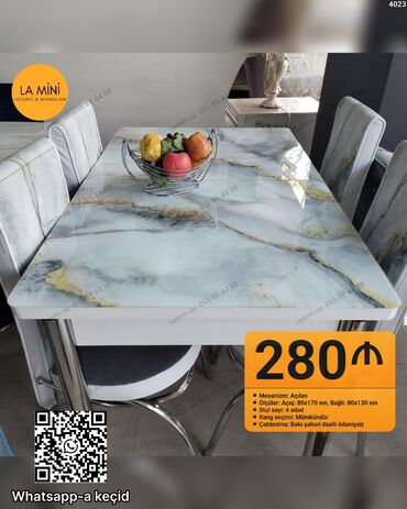 metbex mebeli ucun mermer: Mətbəx üçün, Açılan, 4 stul