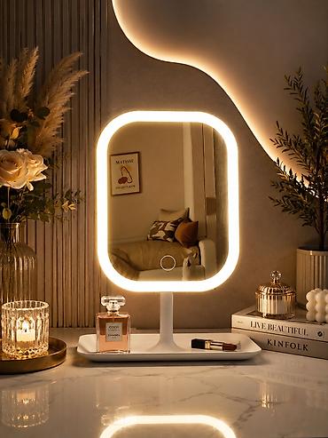 Красота и здоровье: LED işıqlı makiyaj güzgüsü - Düzbucaqlı, yumşaq künclü masaüstü güzgü — 1
