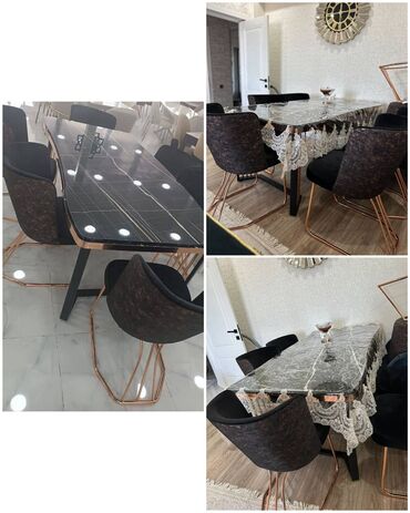 otaq qapları: Qonaq otağı üçün, İşlənmiş, Kvadrat masa, 6 stul