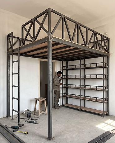 dəmir taxt: Metalkarkaslı loft konstruksiya və rəf sistemi - Material: qalın — 1