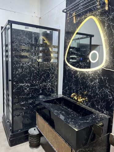 Duş kabinaları, arakəsmələr: 90×90olcude qara alminium profille 6mm temperli suse kombinasiyasi — 8