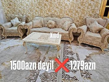 işdenmiş divan: Klassik üslubda qonaq otağı dəsti - Dəst: 1 üçnəfərlik divan, 2 — 1