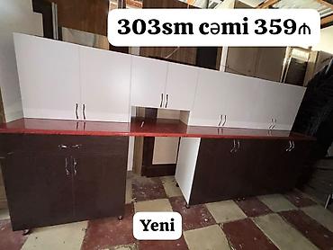 YENİ mətbəx mebeli — ölçü 303 sm. - Üst şkaflar: ağ rəngli, çoxsaylı