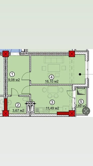 1комнат квартира: 1 комната, 43 м², Элитка, 4 этаж, ПСО (под самоотделку)