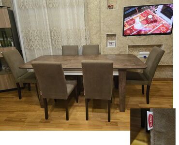Masa və oturacaq dəstləri: Stol 6 stul desti 430 AZN satılır ❗ Az işlənib təzə, kimidi Ünvan Zığ