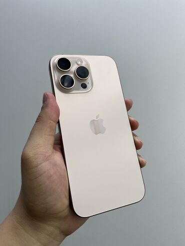 айфон телфон: IPhone 16 Pro Max, Жаңы, 256 ГБ, Desert Titanium, Коргоочу айнек, Каптама, Кабель, Бөлүп төлөө менен, 100 %