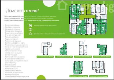 Продажа домов: 1 комната, 57 м², Элитка, 12 этаж, ПСО (под самоотделку)