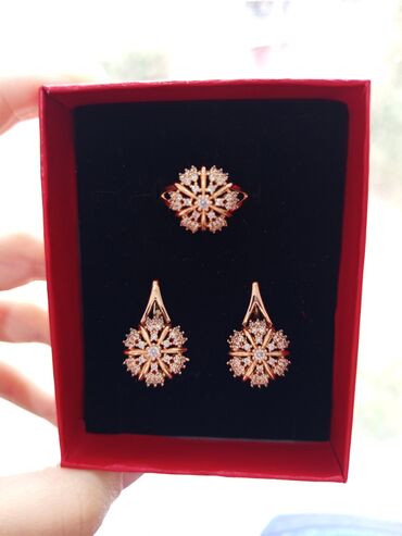 Bijuteriya dəstləri: Üzük və sırğalar - Rəng: qızılı qirmizi rus qizili rengi rose gold - — 6