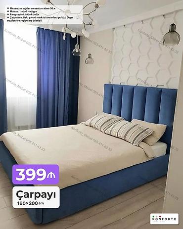 Ev və bağ: Məhsul: Çarpayı 160×200 sm Xüsusiyyətlər: - Yumuşaq, hündür başlıqla — 1