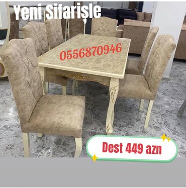 Masa və oturacaq dəstləri: Qonaq otağı üçün, Yeni, Açılan, Dördbucaq masa, 6 stul — 3