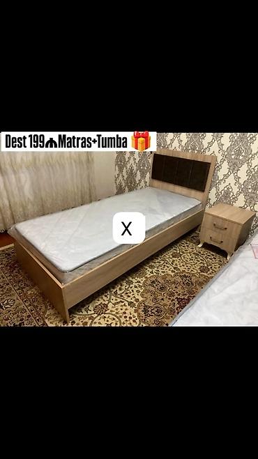 Ev üçün mebel: Yataq dəsti – tək nəfərlik çarpayı, matras və tumba - Çarpayı: taxta — 1