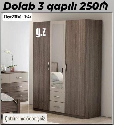 Dolablar: Yeni, 3 qapılı Düz dolab, Şifonyer