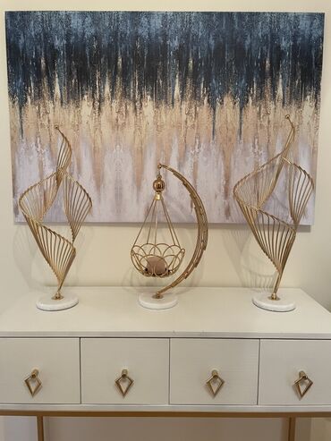 Информатика: Müasir dekor seti - Abstrakt tablo: Dərin mavi, bej və krem