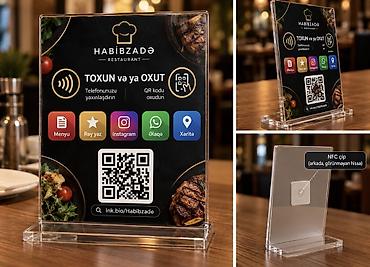 Stend vitrinləri: Restoran, kafe və digər iaşə obyektləri üçün müasir NFC + QR masaüstü — 1