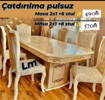 kafe stol stul satilir: Qonaq otağı üçün, Yeni, Açılmayan, Dördbucaq masa, 6 stul, Azərbaycan