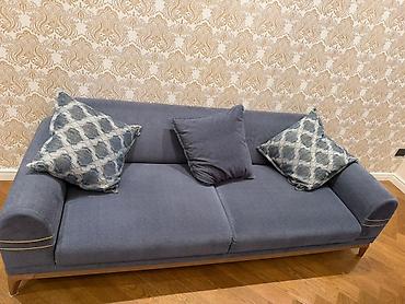 set mebel: 2 ədəd yumşaq oturacaqlı divan seti - Rəng: tünd mavi (indigo — 7