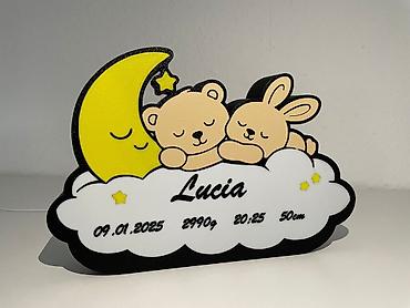 Ночники: Именной детский ночник - Персонализация: имя ребёнка, дата рождения — 2