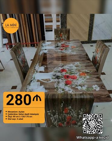 стол трансформер купить в баку: Для кухни, Новый, Раскладной, Прямоугольный стол, 4 стула