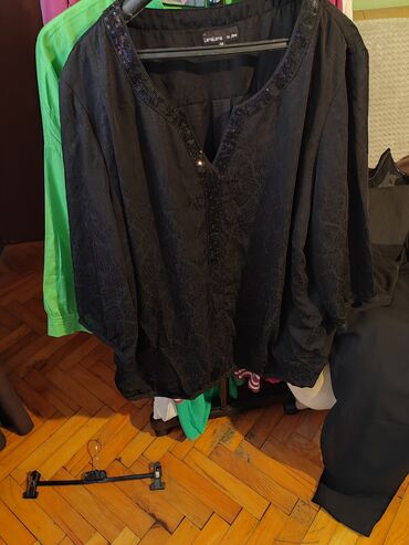 ženske bluze i košulje: 6XL (EU 52), Viskoza, Jednobojni, bоја - Crna