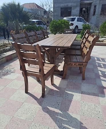 2ci el mebel: Açıq havaya uyğun massiv taxtadan yemək dəsti - Komplekt: uzun — 4
