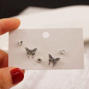 серебрянные серьги: Серьги - гвоздики в виде бабочек - набор