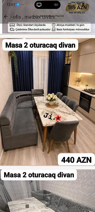 Mətbəx üçün “Masa + 2 oturacaq divan” dəsti - Tərkib: mərmər naxışlı
