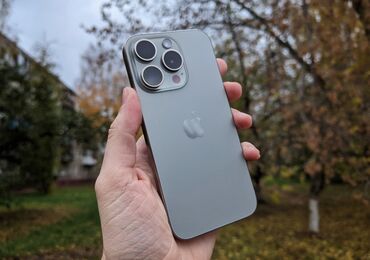 Apple iPhone: IPhone 15 Pro, Б/у, 128 ГБ, Natural Titanium, Зарядное устройство, Защитное стекло, Чехол, 89 %