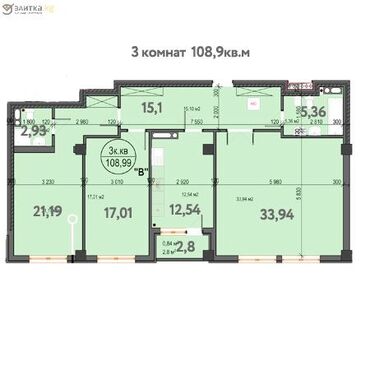 парк авен: 3 комнаты, 110 м², Элитка, 5 этаж, ПСО (под самоотделку)