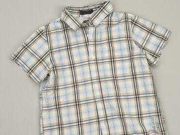 koszula chlopieca krotki rekaw: Koszula 7 lat, stan - Dobry, wzór - Kratka, kolor - Błękitny